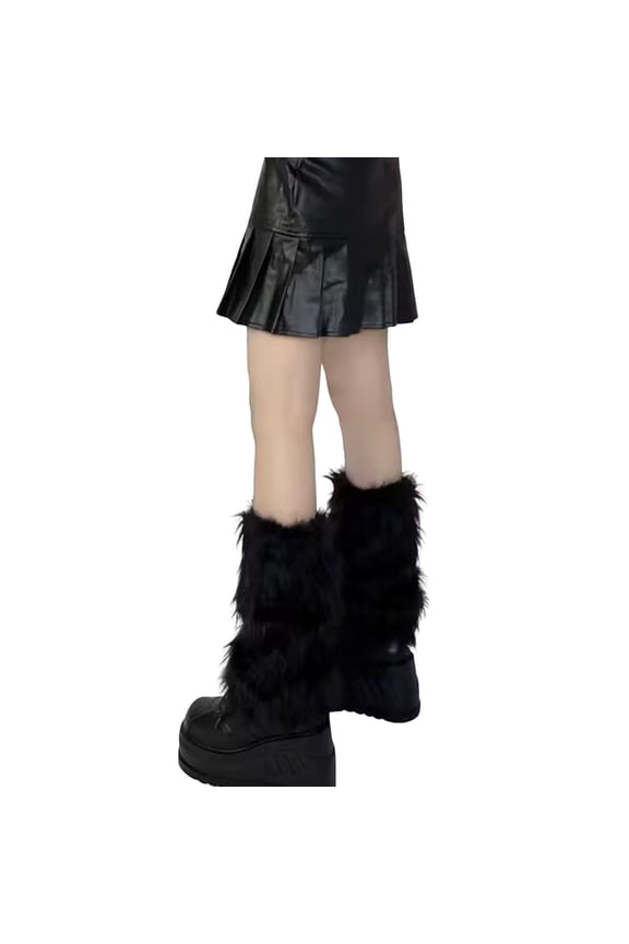 1 Pair Winter Calf Covers Faux Fur Fuzzy Anti-slip Solid Color Elastic Thickened Daily Wear Sports Outing Leg Warmers