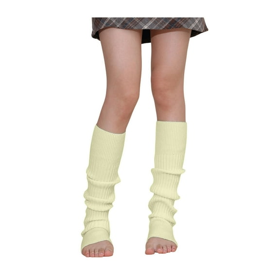 HUANLEDASH 1 Pair Winter Leg Warmers Warm Ribbed Knit Strips Stretchy Fit Knitting Calf Socks with Heel Hole 80s Accessories for Party Sports Yoga Dance