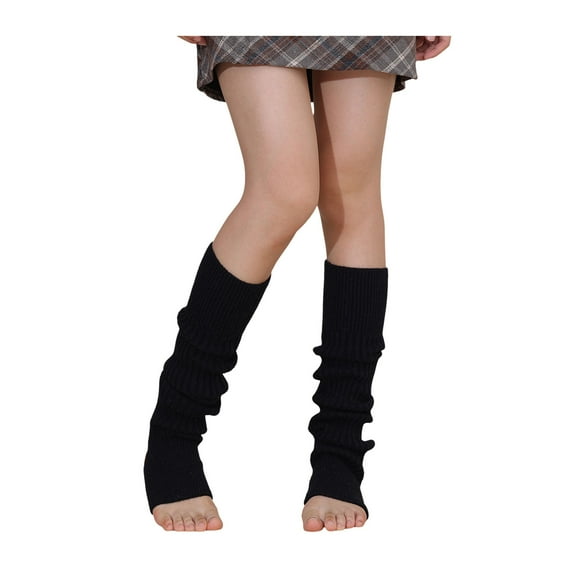 HUANLEDASH 1 Pair Winter Leg Warmers Warm Ribbed Knit Strips Stretchy Fit Knitting Calf Socks with Heel Hole 80s Accessories for Party Sports Yoga Dance