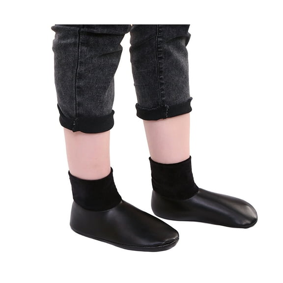 HUANLEDASH 1 Pair Winter Socks Thick Plush-lined Smooth Faux Leather Surface Waterproof Keep Warm Anti-Fouling Home Wear Floor or Thermal Socks