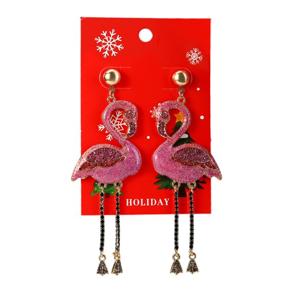 HUANLEDASH 1 Pair Women Christmas Earrings Christmas Tree Elk Santa Bell Shape Rhinestone Decor Hoop Earrings New Year Party Hanging Earrings Lady Jewelry