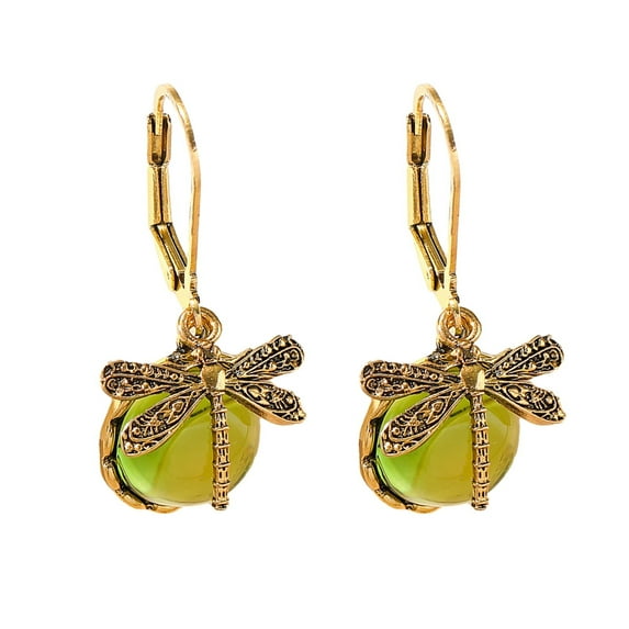 HUANLEDASH 1 Pair Women Dragonfly Decor Leverback Earrings Faux Crystal Drop Earrings Bohemia Dangle Earrings Jewelry Gift