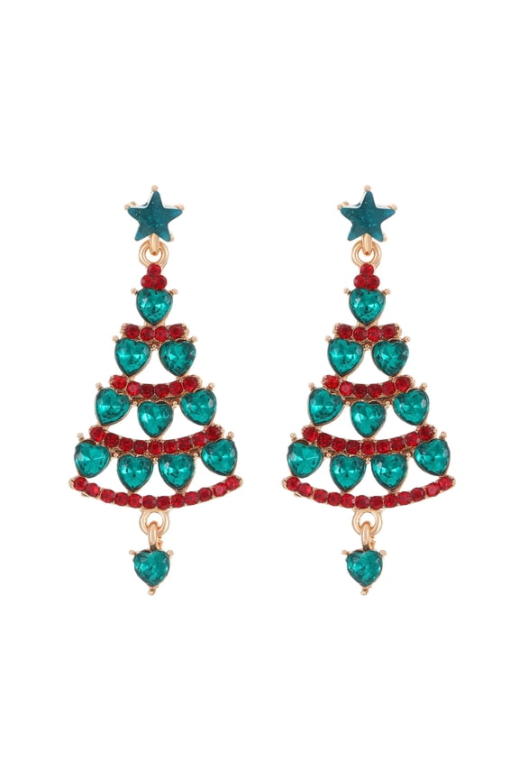 1 Pair Women Earrings Christmas Tree Shape Cubic Zirconia Decor Hollow Out Hanging Earrings New Year Party Dangle Earrings Ear Jewelry