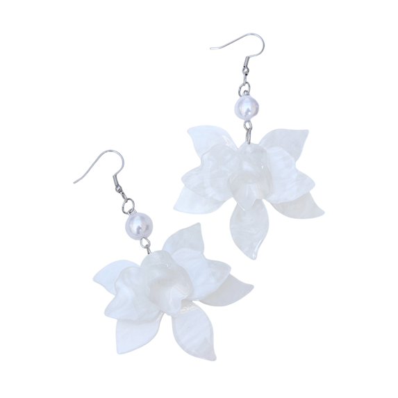 HUANLEDASH 1 Pair Women Hanging Earrings Flower Shape Faux Pearl Decor Bohemian Style Water Wave Print Lady Hook Earrings Prom Beach Dangle Earrings