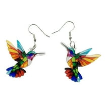 HUANLEDASH 1 Pair Women Hook Earrings 3D Colorful Hummingbird Vintage Style Lightweight Hanging Earrings Prom Party Dating Ear Jewelry