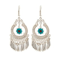 HUANLEDASH 1 Pair Women Hook Earrings Hollow Out Bohemian Tassel Retro Ethnic Feather Party Performance Dangle Earrings Long Hanging Earrings