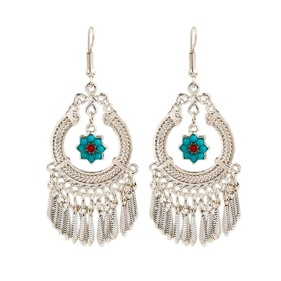 HUANLEDASH 1 Pair Women Hook Earrings Hollow Out Bohemian Tassel Retro Ethnic Feather Party Performance Dangle Earrings Long Hanging Earrings