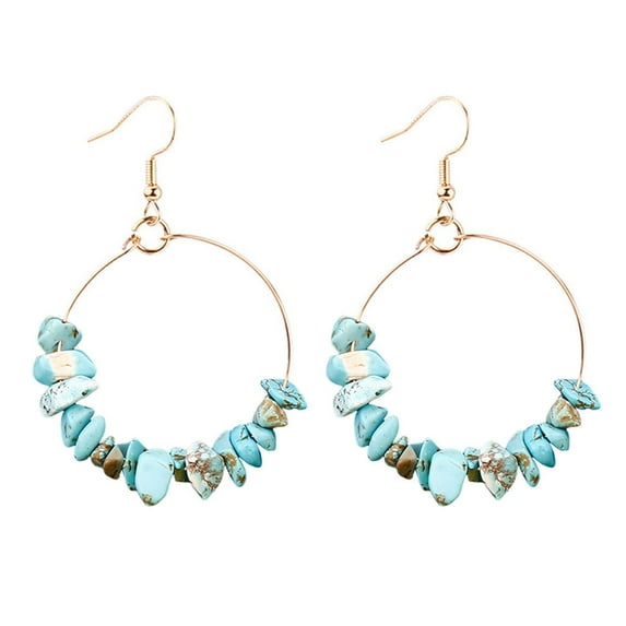 HUANLEDASH 1 Pair Women Hook Earrings Irregular Natural Stone Electroplated Big Circle Ear Decoration Jewelry Lady Prom Hoop Earring Vacation Party Dangle Earrings