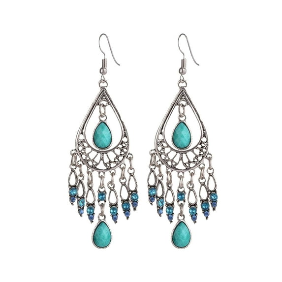 HUANLEDASH 1 Pair Women Hook Earrings Vintage Ethnic Style Exaggerated Hollow Out Rhinestone Waterdrop Shape Bohemian Ear Decoration Jewelry Vacation Earrings Hanging Earrings