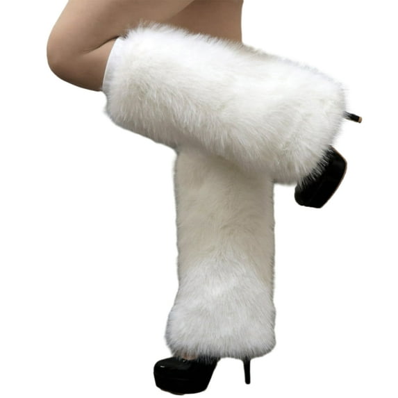 HUANLEDASH 1 Pair Women Imitation Fox Fur Leg Warmers Solid Color Elastic Furry Boot Covers Knee-length Long Socks Fashion Accessories