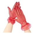 thumbnail image 1 of HUANLEDASH 1 Pair Women Prom Gloves See-through Lace Bow Rhinestone Decor Hollow Out Fishnet Ruffle Edge Thin Full Finger Performances Bride Wedding Glove, 1 of 1