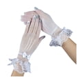 thumbnail image 1 of HUANLEDASH 1 Pair Women Prom Gloves See-through Lace Bow Rhinestone Decor Hollow Out Fishnet Ruffle Edge Thin Full Finger Performances Bride Wedding Glove, 1 of 1