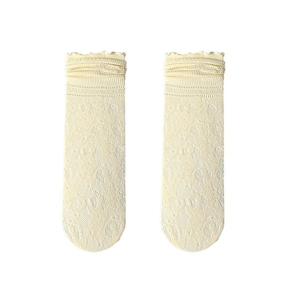 HUANLEDASH 1 Pair Women Socks Hollow Lace Solid Color Mid-tube Thin Anti-slip High Elasticity Sweat-absorption Anti-shrink Daily Piled Socks