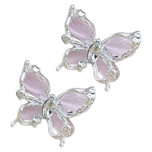 HUANLEDASH 1 Pair Women Stud Earrings Double-layered 3D Butterfly Faux Opal Polished Anti-slip Ear Studs Prom Dating Party Ear Jewelry