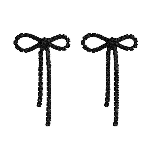 HUANLEDASH 1 Pair Women Stud Earrings Rhinestone Bow Tassel Earrings Bowknot Long Tassel Earrings Jewelry Accessories