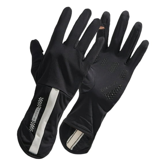 HUANLEDASH 1 Pair Women Summer Cycling Gloves Anti-UV Sun Protection with Finger Cap Ice Silk Anti-slip Full Fingers Quick Dry Elastic Great Friction Silicone Lady Riding Gloves