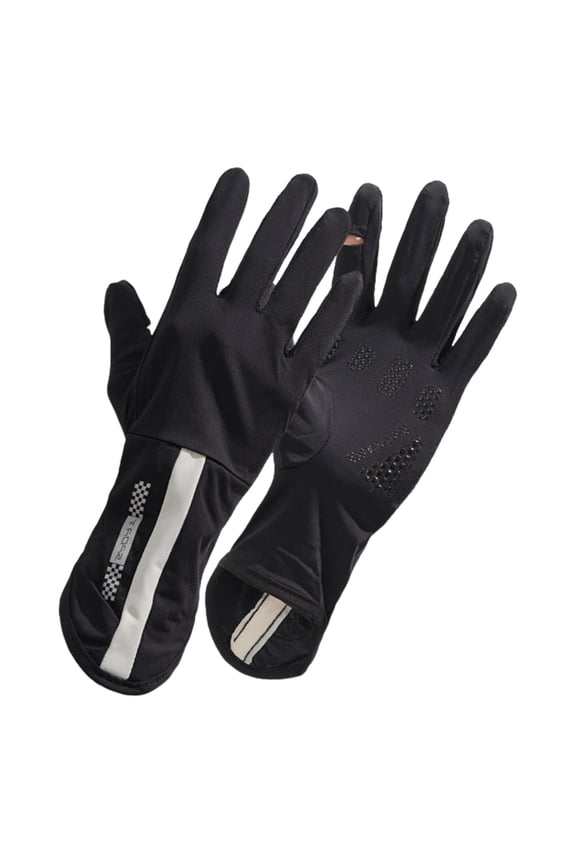 1 Pair Women Summer Cycling Gloves Anti-UV Sun Protection with Finger Cap Ice Silk Anti-slip Full Fingers Quick Dry Elastic Great Friction Silicone Lady Riding Gloves