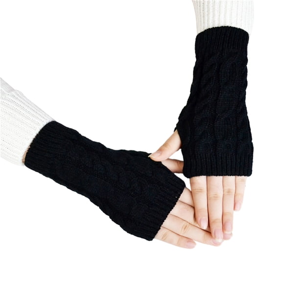HUANLEDASH 1 Pair Women Winter Gloves Crochet Knitting Mittens Warm Half Fingers Solid Color Elastic Anti-slip Gloves Twist Pattern Women Gloves Unisex Hands Warmer