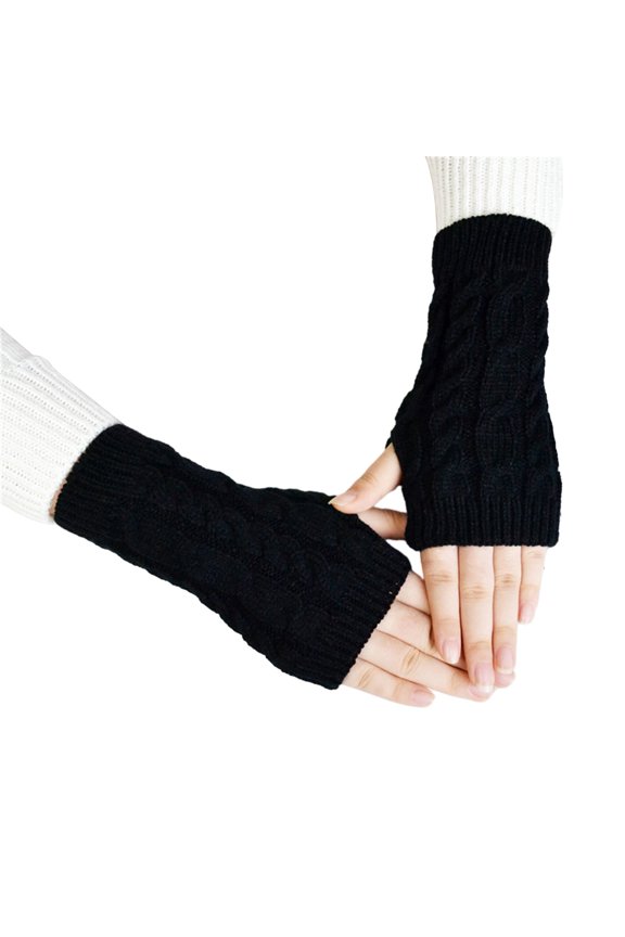 1 Pair Women Winter Gloves Crochet Knitting Mittens Warm Half Fingers Solid Color Elastic Anti-slip Gloves Twist Pattern Women Gloves Unisex Hands Warmer
