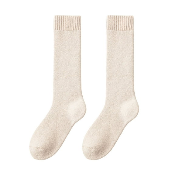 HUANLEDASH 1 Pair Women Winter Socks Thickened Plush Knee Length Long-tube High Elasticity Wrapping Anti-slip Floor Socks Comfort Warmth Sleeping Stockings