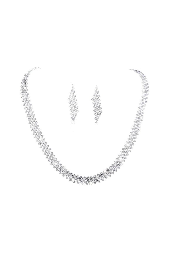 1 Set Bride Necklace Elegant Temperament Luxury Noble Dainty Hypoallergenic Sparkling Rhinestone Dangle Earrings Bangle Kit Wedding Jewelry