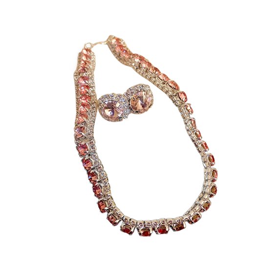 HUANLEDASH 1 Set Necklace Earring Set Vintage Cubic Zirconia Adjustable Length Contrast Color Bride Jewelry Set Prom Party Wedding Ear Studs