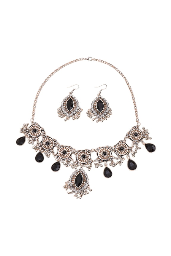 1 Set Necklace Earrings Set Rhinestone Decor Water Drop Bohemian Hollow Out Symmetric Polished Prom Party Wedding Party Bride Jewelry Set