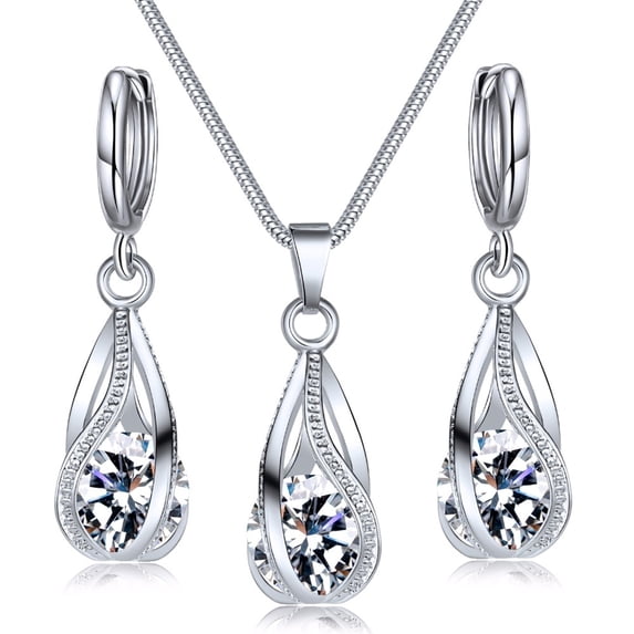 HUANLEDASH 1 Set Pendant Earrings Rhinestone Cubic Zirconia High Gloss Temperament Geometric Decoration Shinny Fashion Spiral Shaped Necklace Set Women Accessory