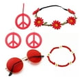 thumbnail image 1 of HUANLEDASH 1 Set Women Costume Accessory Set Peace Sign Flower Beaded Decor Vintage 60s 70s Disco Party Favors Cosplay Earrings Sunglasses Necklace Headband Set, 1 of 1