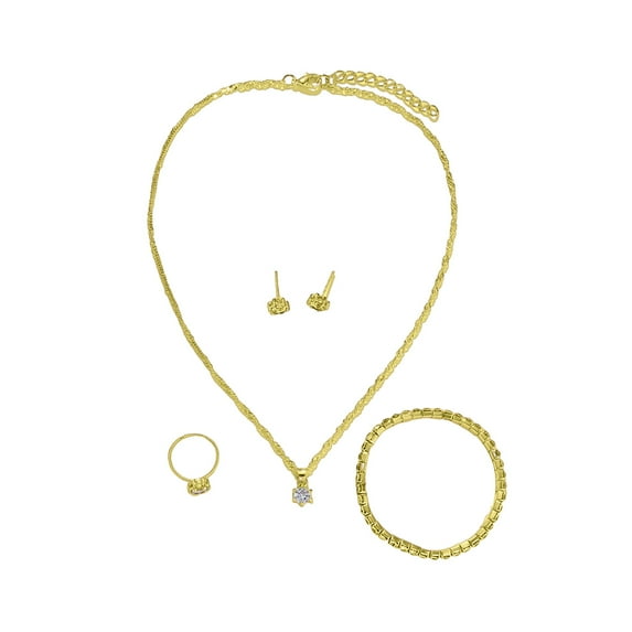 HUANLEDASH 1 Set Women Jewelry Set Earrings Bracelet Necklace Ring Rhinestone Adjustable Ring Stainless Colorfast Lightweight Lady Birthday Gift Mother Present