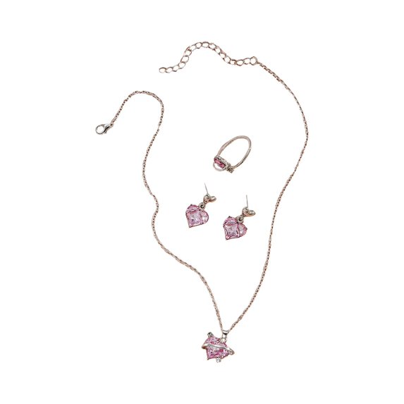 HUANLEDASH 1 Set Women Jewelry Set Earrings Ring Necklace Set Heart Rhinestone Electroplated Lightweight Bride Wedding Ear Studs Prom Party Pendant Necklace