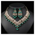 thumbnail image 1 of HUANLEDASH 1 Set Women Necklace Earrings Set Green Rhinestone Color Matching Symmetric Hollow Out Anti-allergy Luxury Hanging Earrings Bridal Wedding Prom Jewelry Set, 1 of 1