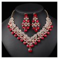 thumbnail image 1 of HUANLEDASH 1 Set Women Necklace Earrings Set Green Rhinestone Color Matching Symmetric Hollow Out Anti-allergy Luxury Hanging Earrings Bridal Wedding Prom Jewelry Set, 1 of 1