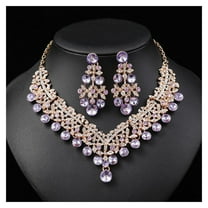 HUANLEDASH 1 Set Women Necklace Earrings Set Green Rhinestone Color Matching Symmetric Hollow Out Anti-allergy Luxury Hanging Earrings Bridal Wedding Prom Jewelry Set
