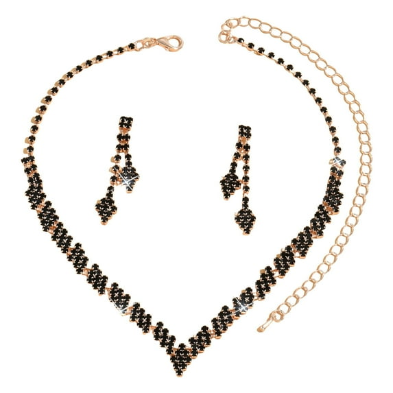 HUANLEDASH 1 Set Women Necklace Earrings Set Rhinestone Adjustable V-shaped Neck Jewelry Copper Tassel Hanging Earrings Bride Wedding Prom Party Jewelry Set