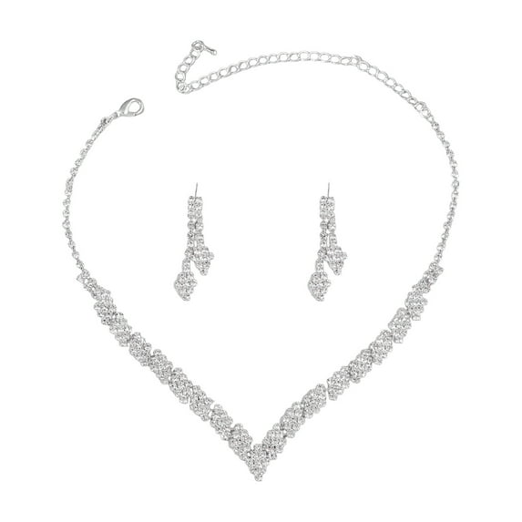 HUANLEDASH 1 Set Women Necklace Earrings Set Rhinestone Adjustable V-shaped Neck Jewelry Copper Tassel Hanging Earrings Bride Wedding Prom Party Jewelry Set