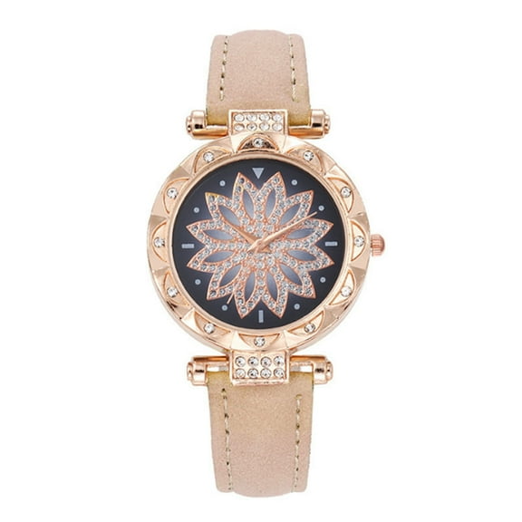 HUANLEDASH 1 Set Women Watch Earrings Necklace Ring Kit Luxury Elegant Waterdrop Rhinestone Faux Leather Strap Quartz Wrist Watch Jewelry Gift