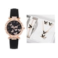 thumbnail image 1 of HUANLEDASH 1 Set Women Watch Necklace Bracelet Ring Ear Studs Rhinestone Butterflies Round Faux Leather Strap Ladies Dress Wrist Watch Fashion Jewelry Birthday Gift, 1 of 1