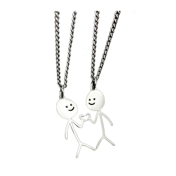 HUANLEDASH 2 Pcs Couple Matching Necklaces Matchstick Men Love Heart Gesture Stainless Alloy Solid Color Hollow Out Chain Electroplated Best Friends Gift Unisex Pendant Necklace