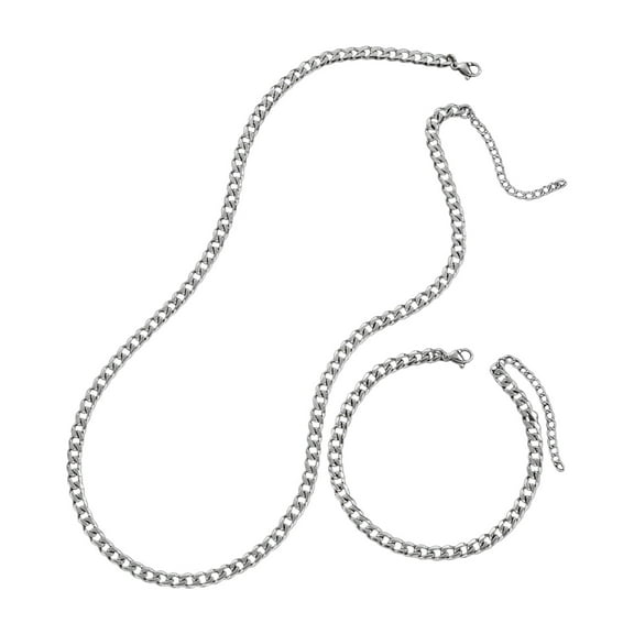 HUANLEDASH 2 Pcs/Set Men Necklace Bracelet Set Solid Color Hip Hop Adjustable Length Lobster Style Hollow Out Smooth Polished Party Club Neck And Wrist Jewelry