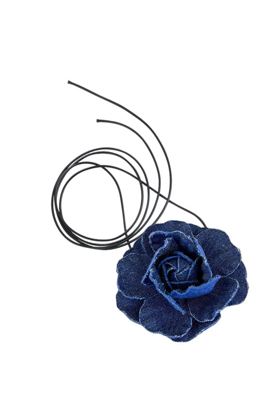 2 Pcs Women Blue Denim Flower Choker Artificial Camellia Flower Lace-up Necklace Long Wrap Tie Neck Accessories for for Bridal Wedding Party