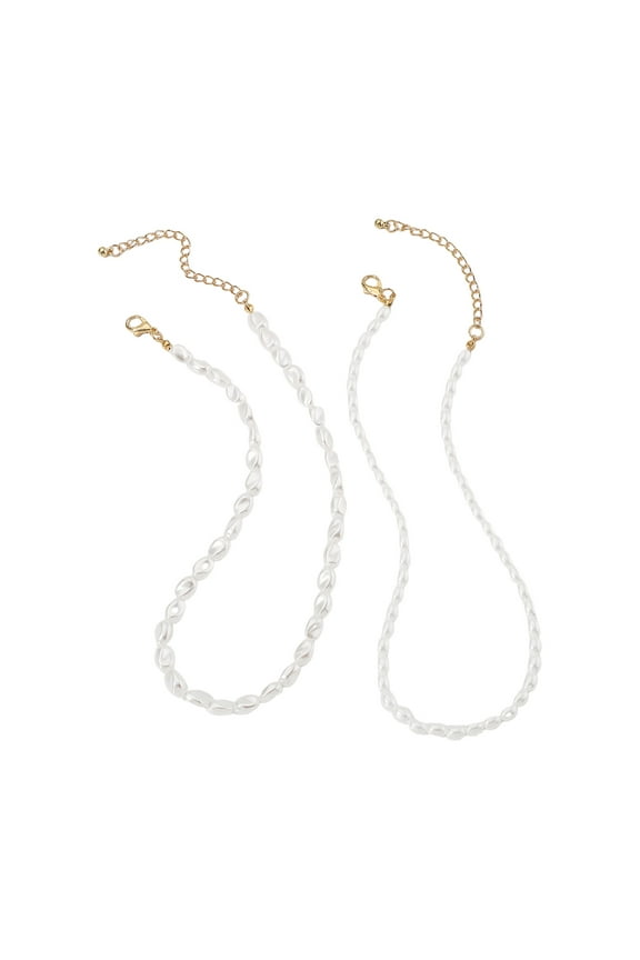 2 Pcs Women Necklace Retro Stackable Double-layer Faux Pearl Smooth Lobster Clip Solid Color Neck Jewelry Party Prom Bride Choker