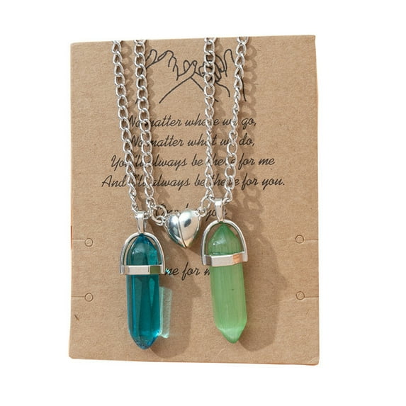 HUANLEDASH 2Pcs Adjustable Extension Chain Faux Crystal Couple Necklaces Magnetic Heart Hexagonal Stone Pendant Necklace Jewelry Accessories