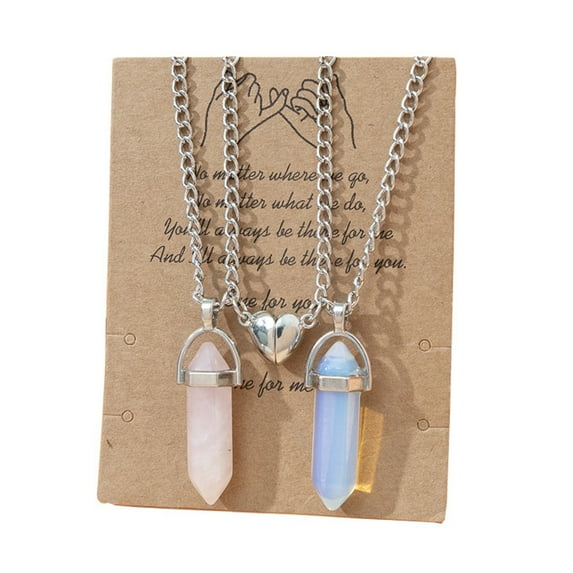 HUANLEDASH 2Pcs Adjustable Extension Chain Faux Crystal Couple Necklaces Magnetic Heart Hexagonal Stone Pendant Necklace Jewelry Accessories