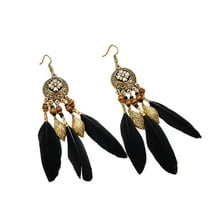 HUANLEDASH 2Pcs Dangle Earrings Round Unique Design Trendy Eye-catching Delicate Valentine Day Gift Metal Long Feather Lady Earrings Party Accessories