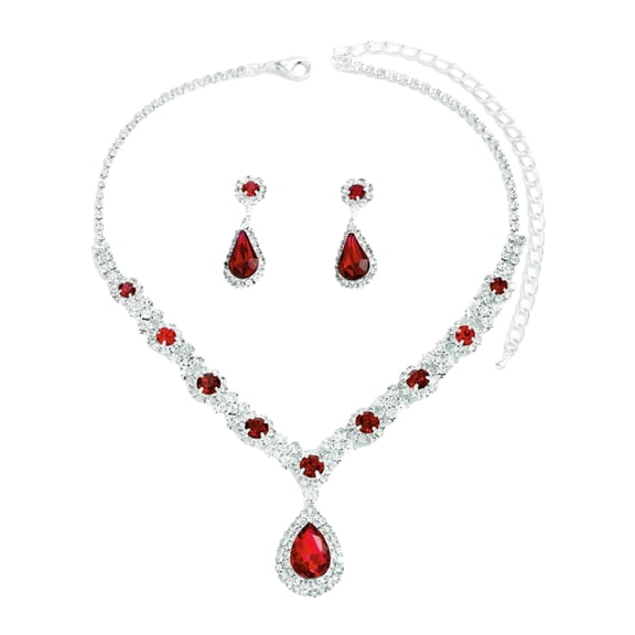 HUANLEDASH 2Pcs/Set Elegant Bridal Jewelry Set Waterdrop Shape Stunning Rhinestones Necklace Dangle Earrings Set