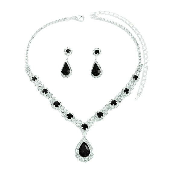 HUANLEDASH 2Pcs/Set Elegant Bridal Jewelry Set Waterdrop Shape Stunning Rhinestones Necklace Dangle Earrings Set