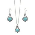thumbnail image 1 of HUANLEDASH 2Pcs/Set Ethnic Style Faux Turquoise Necklace Earrings Set Women Shining Rhinestones Inlaid Pendant Necklace Hook Earrings Jewelry Set, 1 of 1