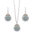 thumbnail image 1 of HUANLEDASH 2Pcs/Set Ethnic Style Faux Turquoise Necklace Earrings Set Women Shining Rhinestones Inlaid Pendant Necklace Hook Earrings Jewelry Set, 1 of 1