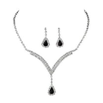 HUANLEDASH 2Pcs/Set Jewelry Set Water Drop Design Shiny Rhinestones Necklace Dangle Earrings Set Luxurious Sparkling Necklace Earrings Set